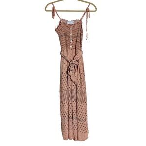 Faithfull the Brand Mauve Pink Patterned Tie-Strap Jumpsuit